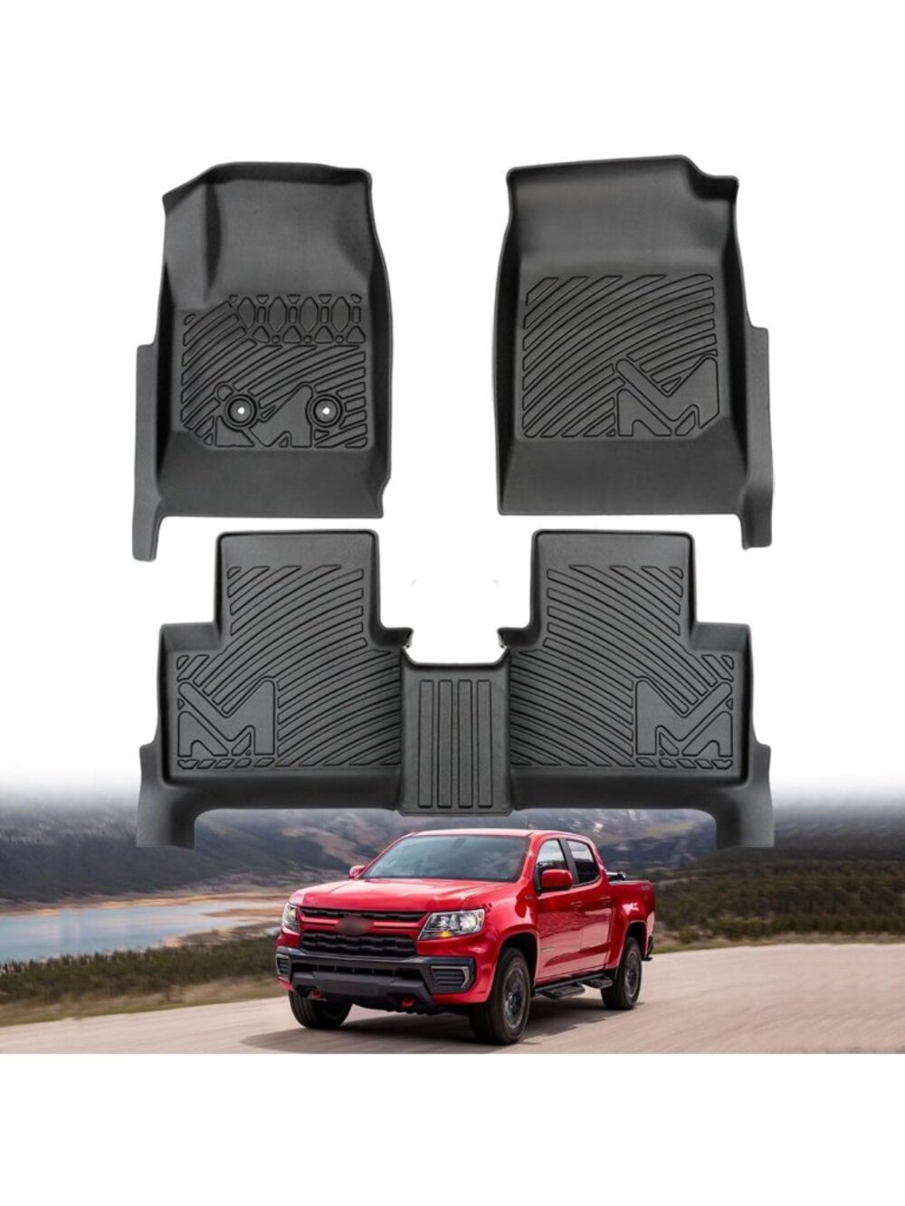 Custom Waterproof All-Weather Floor Mats for 2015-2022 Crew Cab Trucks, 3PCS